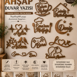 Kişiye Özel Ahşap Duvar Yazısı – Lazer Kesim İsim & Mekan Yazıları