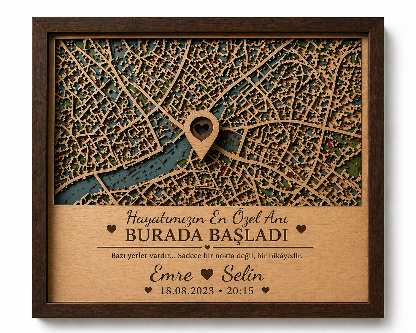 Aşkımız Burada Başladı – Kişiye Özel Katmanlı Ahşap Harita Tablo (A4 / A3/ 50x70cm) - Görsel 3
