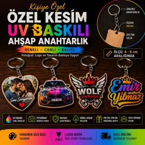 Kişiye Özel Özel Kesim UV Baskılı Ahşap Anahtarlık – Renkli Tasarım (Toplu Siparişe Uygun)