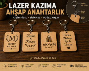 Kişiye özel lazer kazıma ahşap anahtarlık 4x6 cm isimli anahtarlık toplu siparişe uygun