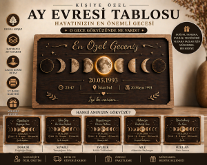 kişiye özel ay evresi tablosu en özel geceniz o gece gökyüzünde ne vardı 20 mayıs 1993 İstanbul 9 ay evresi katmanlı 3d ahşap