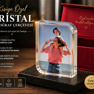 Kişiye Özel Kristal Fotoğraf Çerçevesi – UV Baskılı Cam Kristal | Özel Kutulu Hediye (6x8 cm)