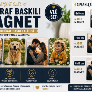 Kişiye Özel Fotoğraf Baskılı Oval kenar Magnet (4’lü Set) – Gerçek Fotoğraf Kağıdı Baskı (6x9 / 7x10 / 8x12 cm)