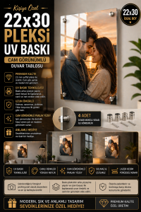 Cam görünümlü şeffaf pleksi malzeme üzerine canlı UV baskı teknolojisiyle üretilmiş kişiye özel fotoğraflı [masaüstü standlı / duvar montajlı yükseltici vidalı] [15 cm / 20 cm / 25 cm / 22x30 cm / 30x45 cm / 45x60 cm / 60x90 cm] dekoratif tablo.