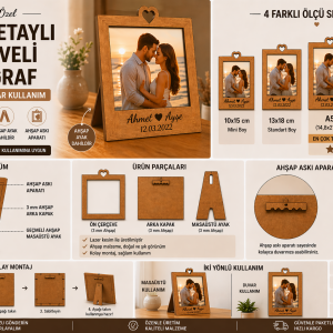 Kişiye Özel Kalp Detaylı Çerçeveli Fotoğraf – Ahşap Çerçeve (10x15 / 13x18 / A5 / A4)
