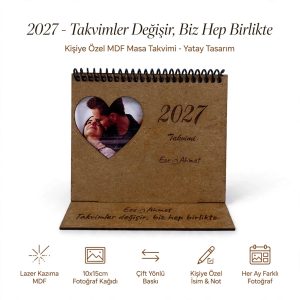 Kişiye Özel MDF 2027 Masa Takvimi Yatay Tasarım